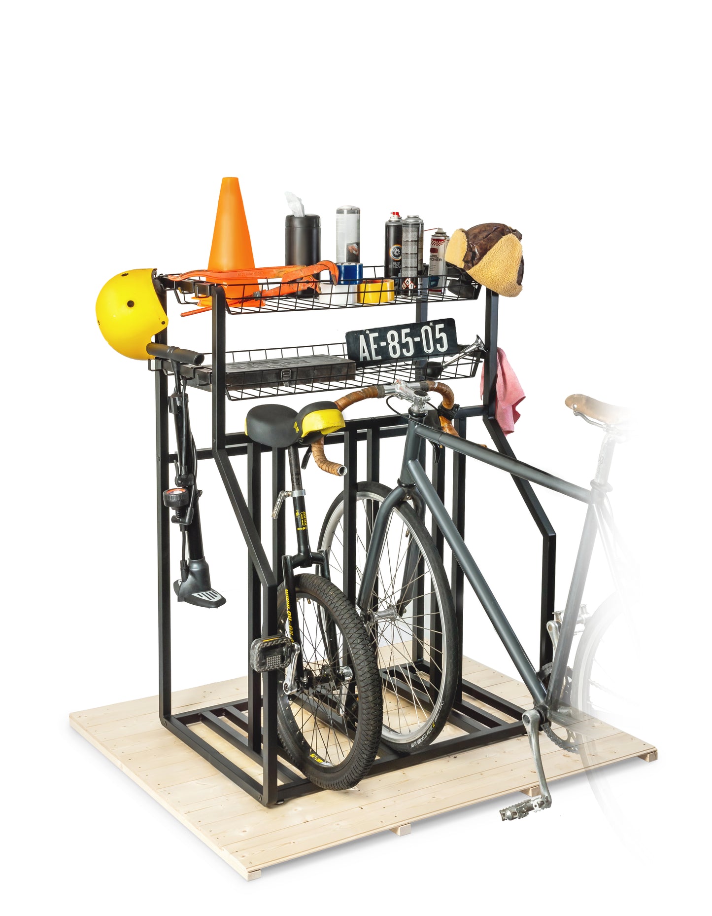 Sykkelstativ med hylle